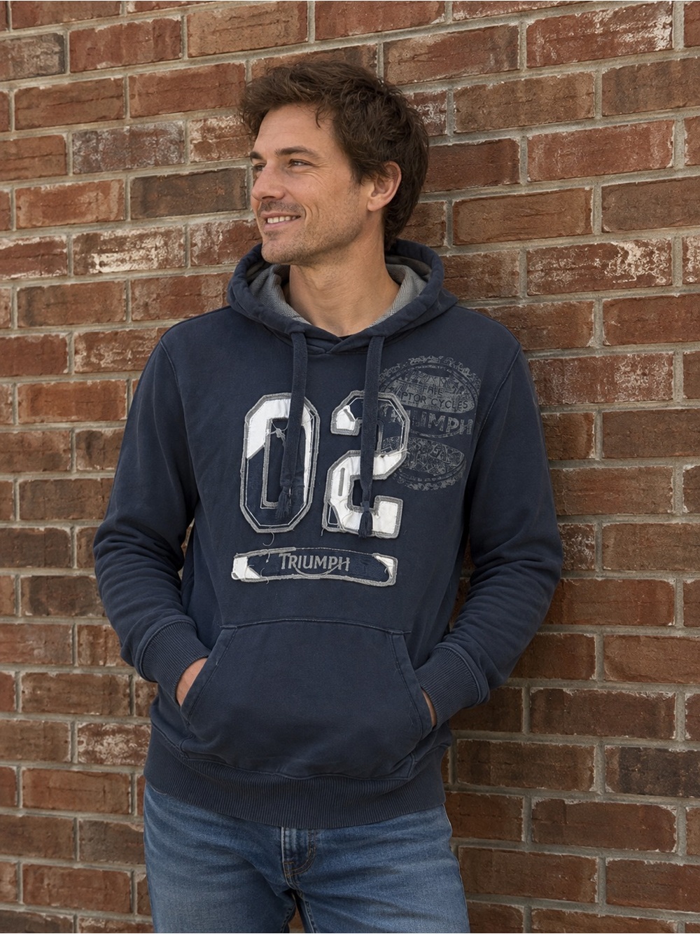 Triumph Navy Blue Graphic Pullover Hoodie distressed sz Large